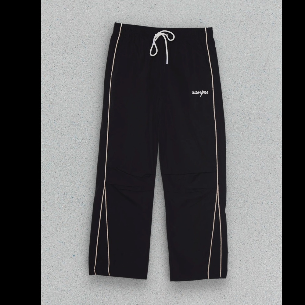 Campus Black Track Pants White Piping | Streetwear Joggers